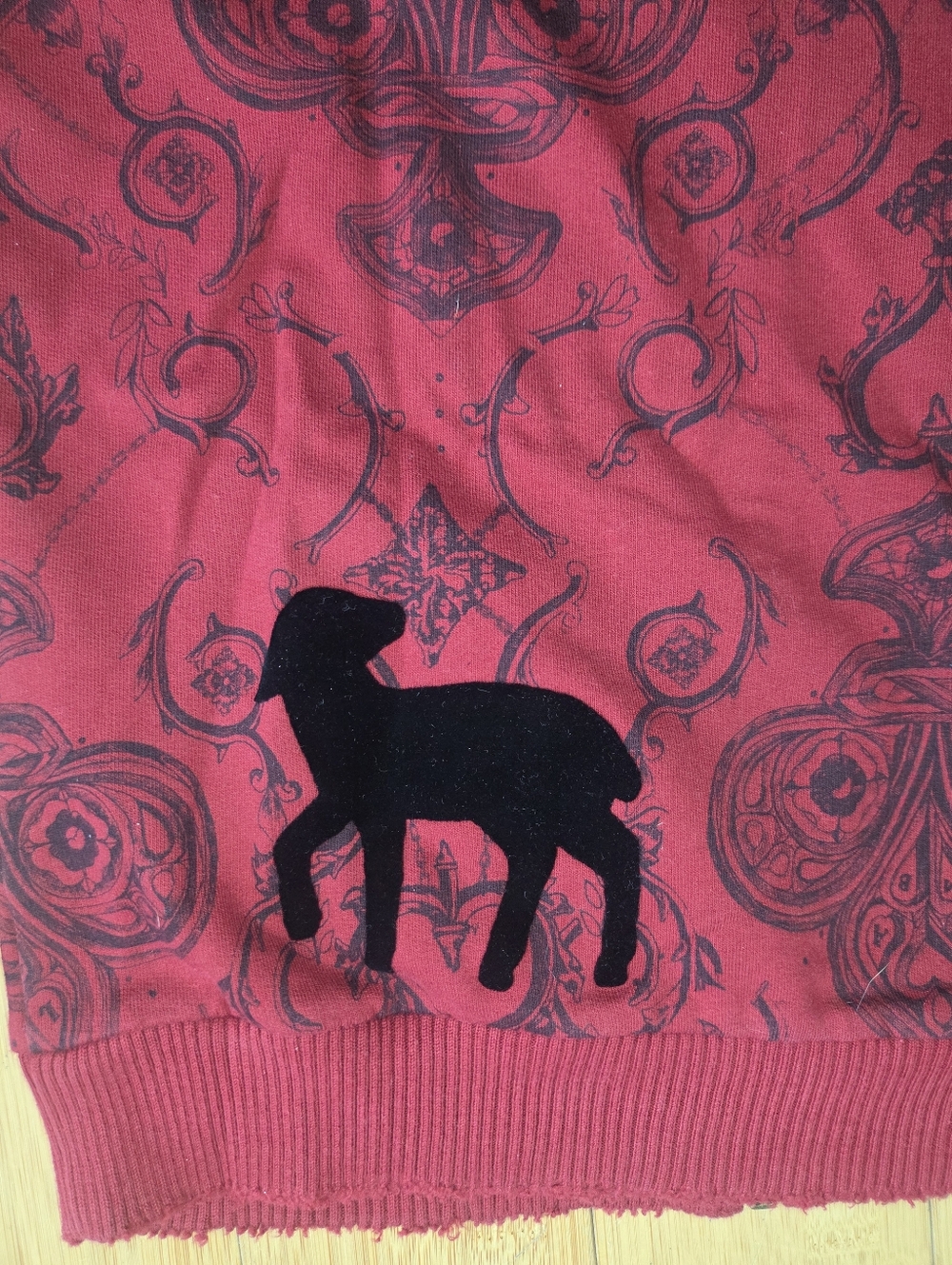 L.A.M.B By Gwen Stefani Red Group Fleece Zip-Up Gothic Hoodie with Black Flock S - Picture 5 of 7